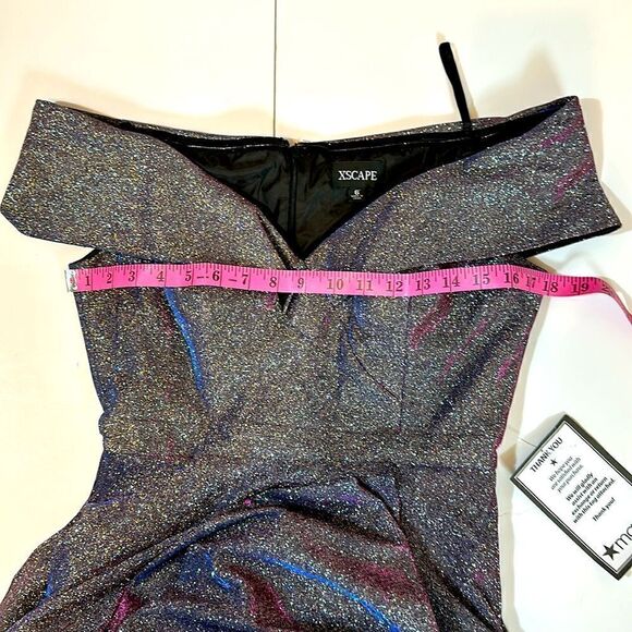 Xscape women’s off-the-shoulder sweetheart neck cap sleeve glitter gown size 6 - Picture 12 of 14